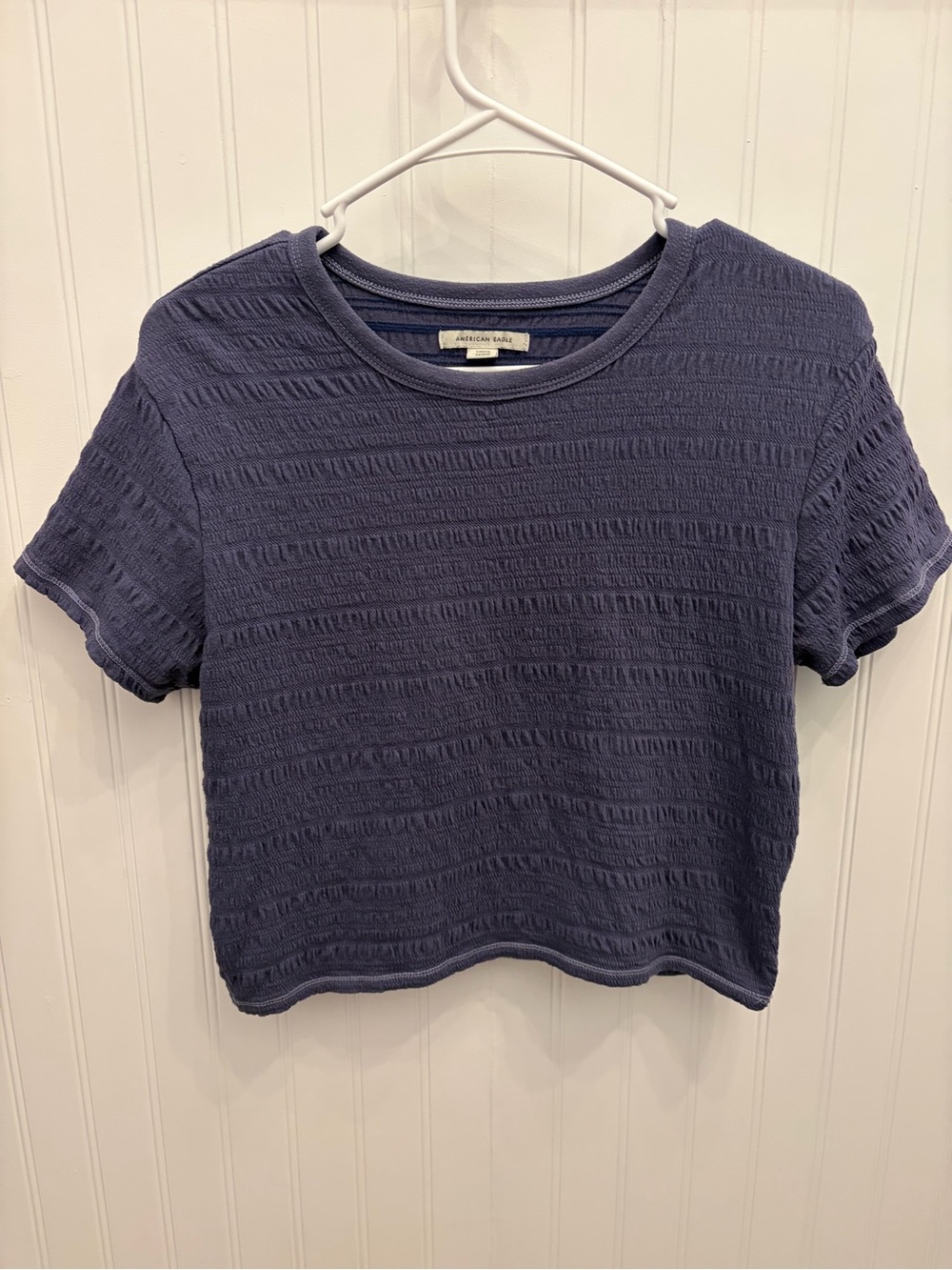 American Eagle Outfitters Textured Cropped Tee in Navy